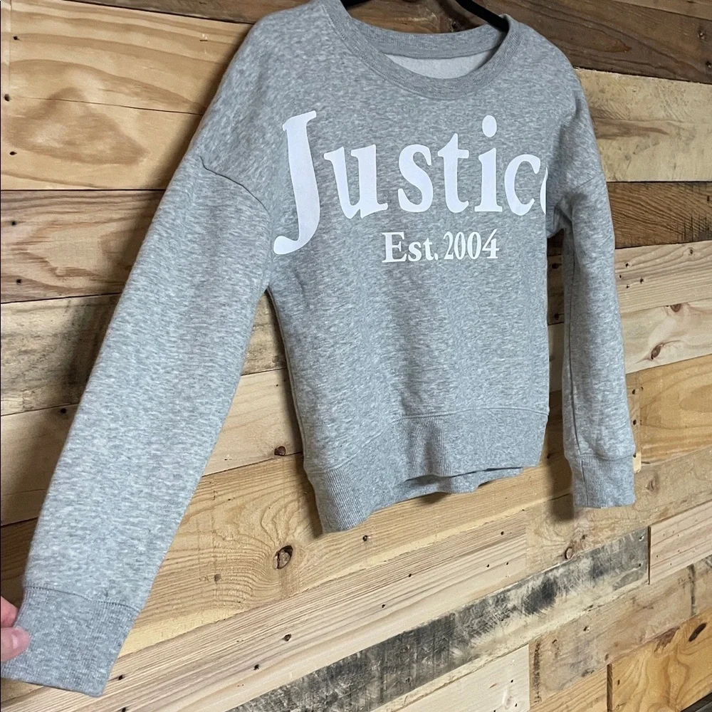 Justice Active Heather Gray Crewneck Cropped Soft Logo Sweatshirt